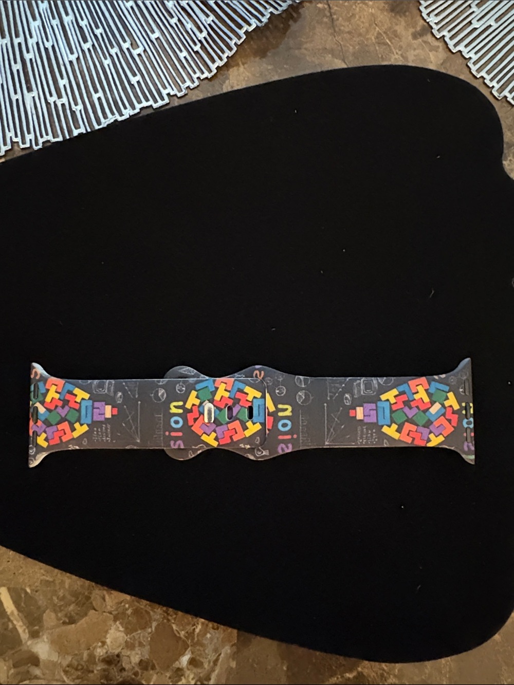Colorful Puzzle Pattern Silicone Watch Band - Black
